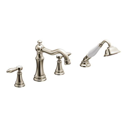 Moen TS21104NL Weymouth Double Handle Roman Tub Filler Faucet Only with Personal Hand Shower - Nickel